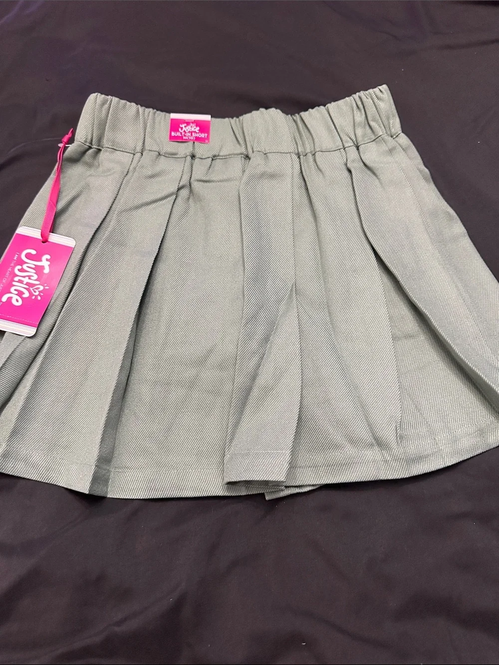 Justice Gray Pleated Mini Skirt with Button Waist
